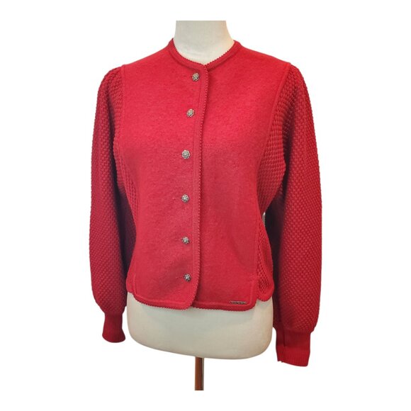 GEIGER SZ 36 (S/M) Boiled Wool & Knit Sweater Jacket - Made in Austria - Red - Picture 2 of 11